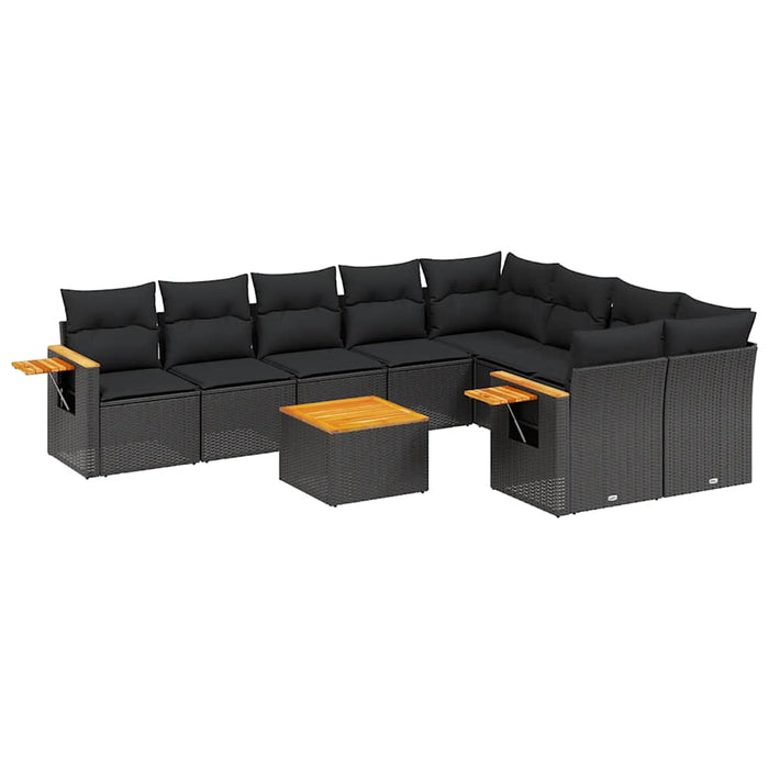 Set canapele de grădină cu perne, 10 piese, negru, poliratan - WALTI WALTI