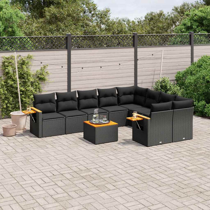 Set canapele de grădină cu perne, 10 piese, negru, poliratan - WALTI WALTI