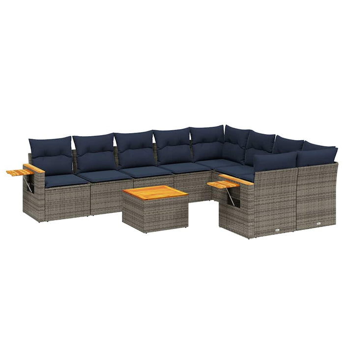 Set canapele de grădină cu perne, 10 piese, gri, poliratan WALTI