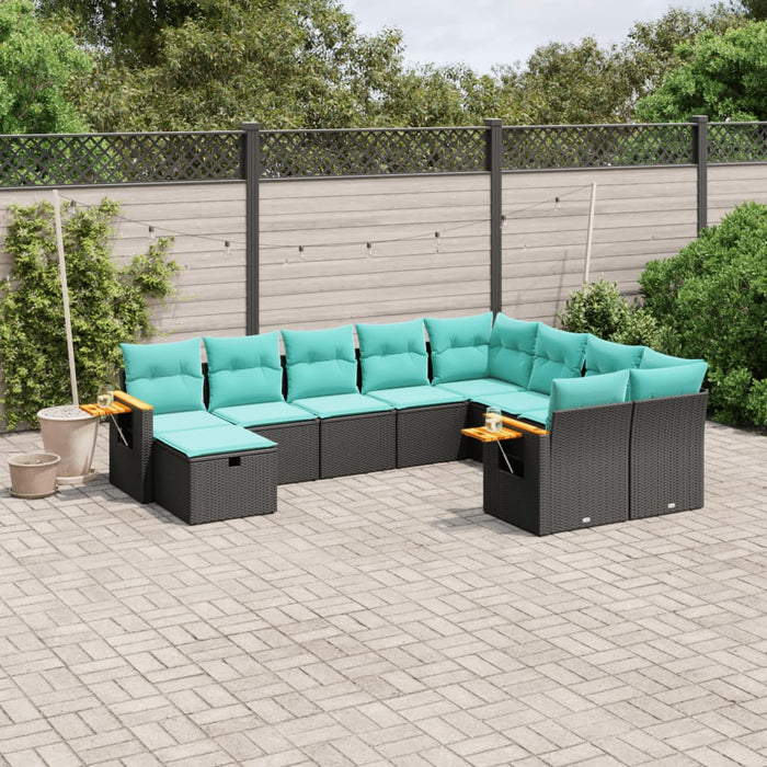Set canapele de grădină cu perne, 10 piese, negru, poliratan - WALTI WALTI
