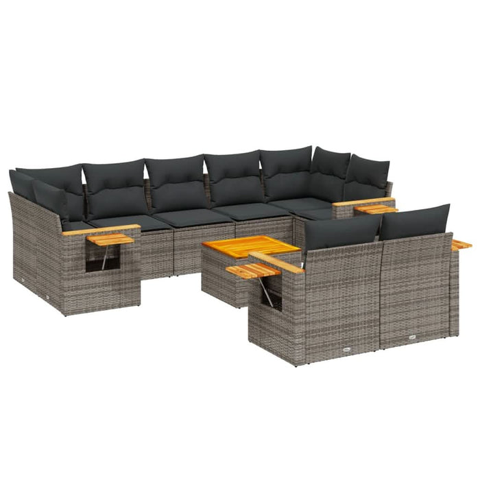 Set mobilier de grădină cu perne, 10 piese, gri, poliratan - WALTI WALTI