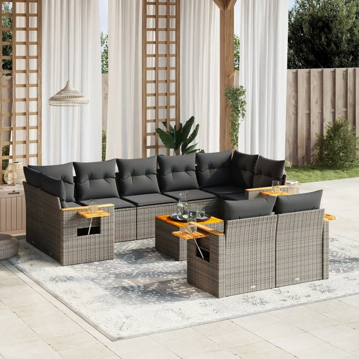Set mobilier de grădină cu perne, 10 piese, gri, poliratan - WALTI WALTI