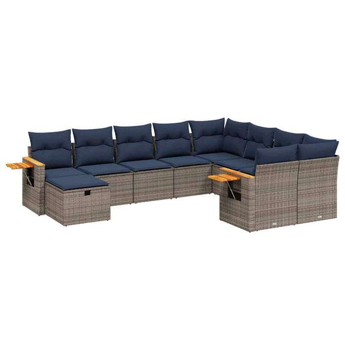 Set canapele de grădină cu perne, 10 piese, gri, poliratan WALTI