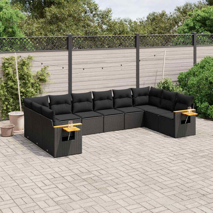 Set canapele de grădină cu perne, 10 piese, negru, poliratan - WALTI WALTI