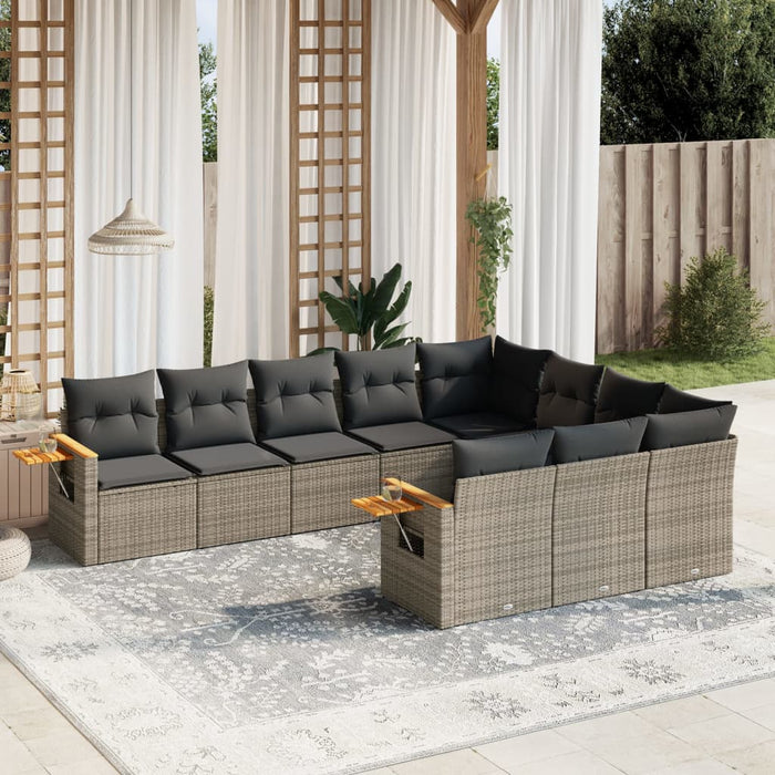 Set mobilier de grădină cu perne, 10 piese, gri, poliratan - WALTI WALTI