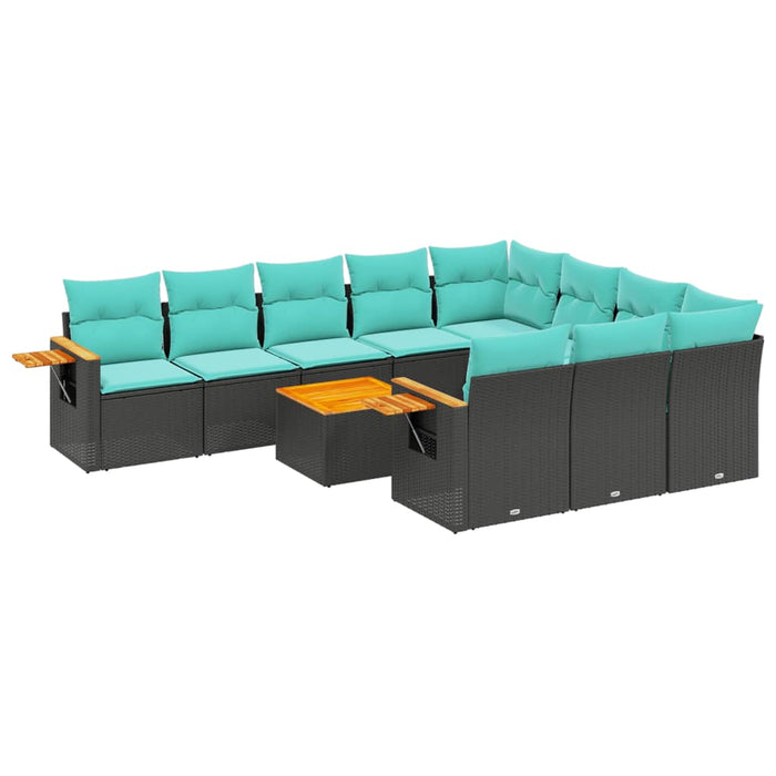 Set canapele de grădină cu perne, 11 piese, negru, poliratan WALTI