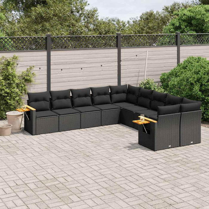 Set canapele de grădină cu perne, 10 piese, negru, poliratan - WALTI WALTI