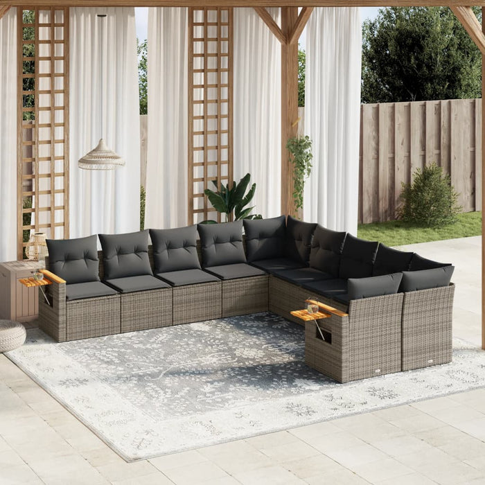 Set mobilier de grădină cu perne, 10 piese, gri, poliratan - WALTI WALTI