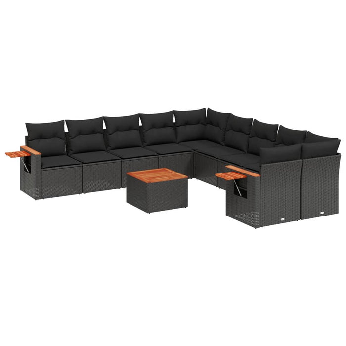 Set canapele de grădină cu perne, 11 piese, negru, poliratan - WALTI WALTI