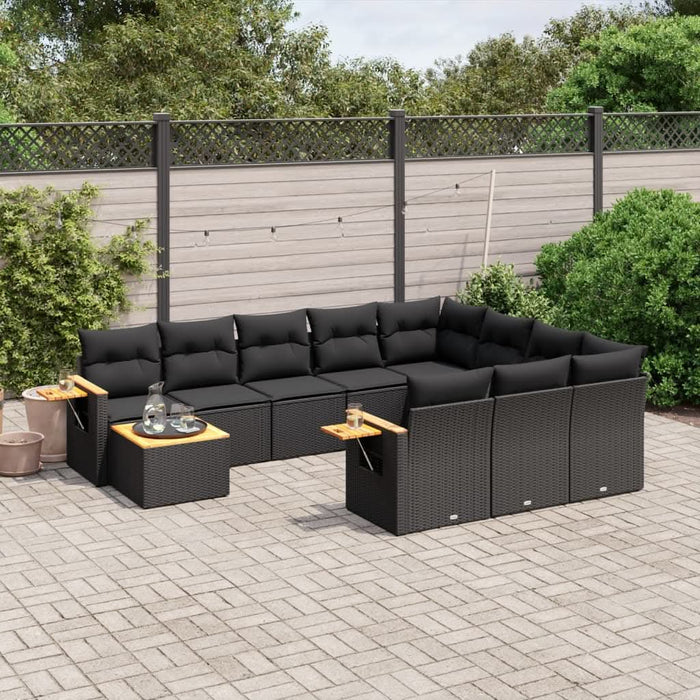 Set canapele de grădină cu perne, 11 piese, negru, poliratan - WALTI WALTI