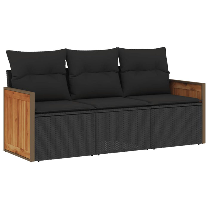 Set mobilier de grădină cu perne, 3 piese, negru, poliratan - WALTI WALTI