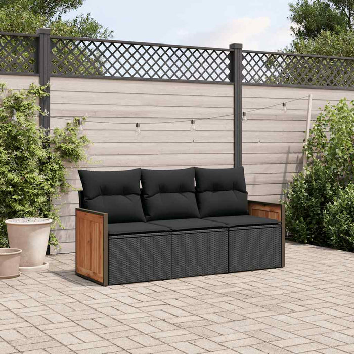 Set mobilier de grădină cu perne, 3 piese, negru, poliratan - WALTI WALTI