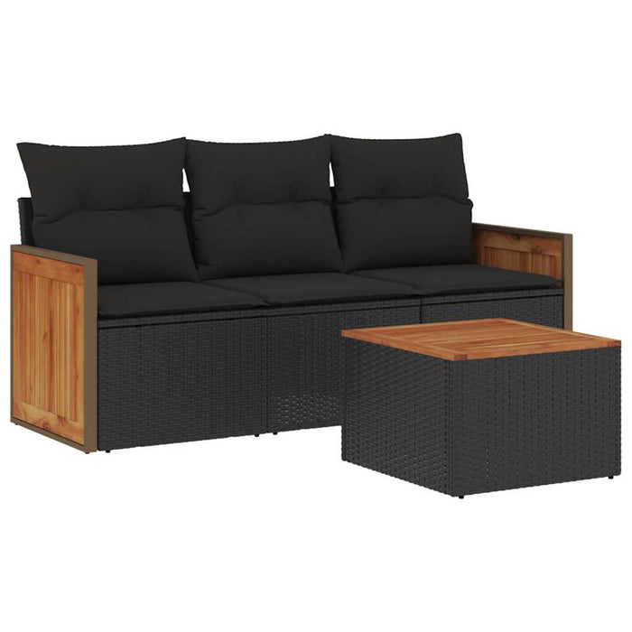 Set mobilier de grădină cu perne, 4 piese, negru, poliratan - WALTI WALTI