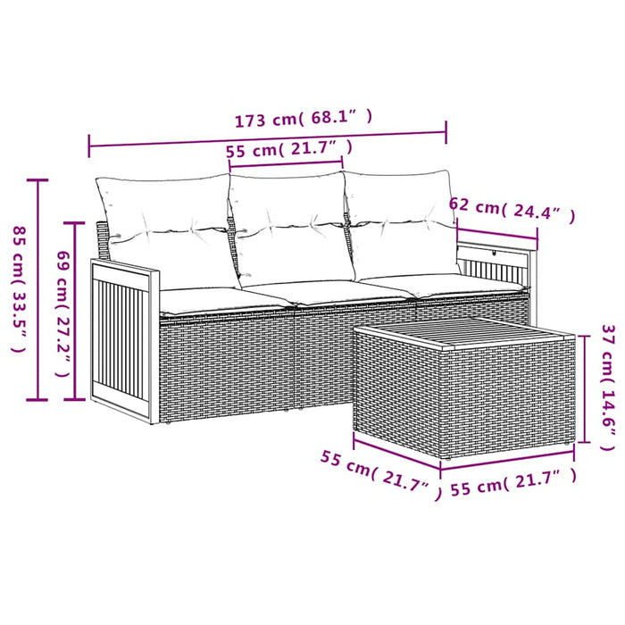 Set mobilier de grădină cu perne, 4 piese, negru, poliratan - WALTI WALTI