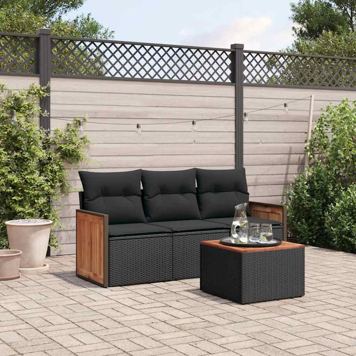 Set mobilier de grădină cu perne, 4 piese, negru, poliratan - WALTI WALTI