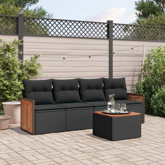 Set mobilier de grădină cu perne, 5 piese, negru, poliratan - WALTI WALTI