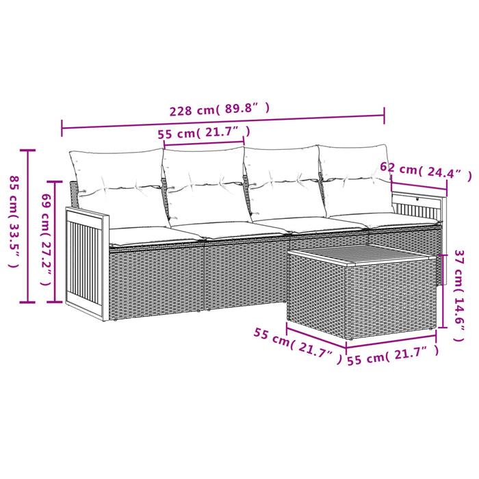Set mobilier de grădină cu perne, 5 piese, negru, poliratan - WALTI WALTI
