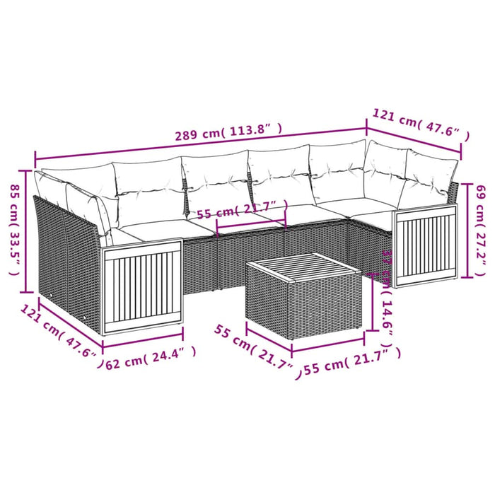 Set mobilier de grădină cu perne, 8 piese, negru, poliratan - WALTI WALTI