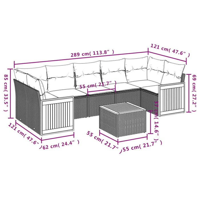 Set mobilier de grădină cu perne, 8 piese, negru, poliratan - WALTI WALTI