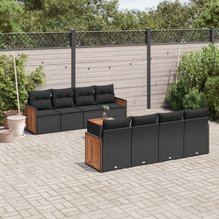 Set mobilier de grădină cu perne, 9 piese, negru, poliratan - WALTI WALTI