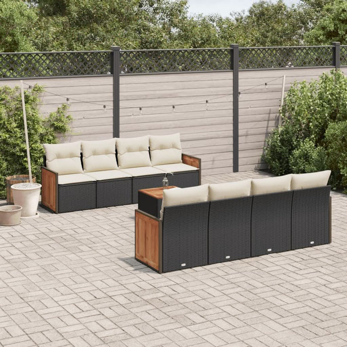 Set mobilier de grădină cu perne, 9 piese, negru, poliratan - WALTI WALTI