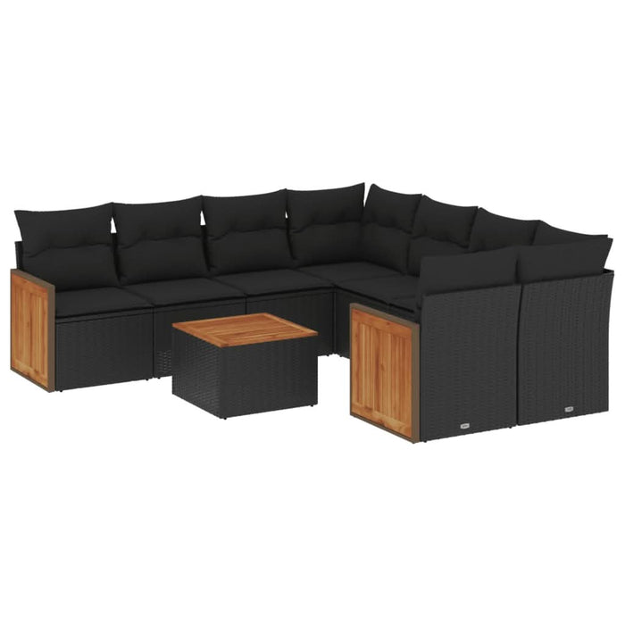 Set mobilier de grădină cu perne, 9 piese, negru, poliratan - WALTI WALTI