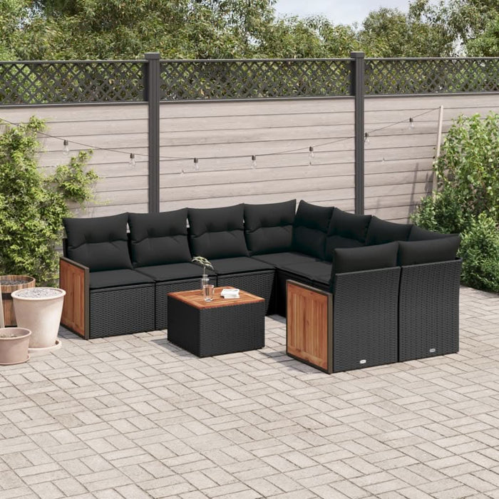 Set mobilier de grădină cu perne, 9 piese, negru, poliratan - WALTI WALTI