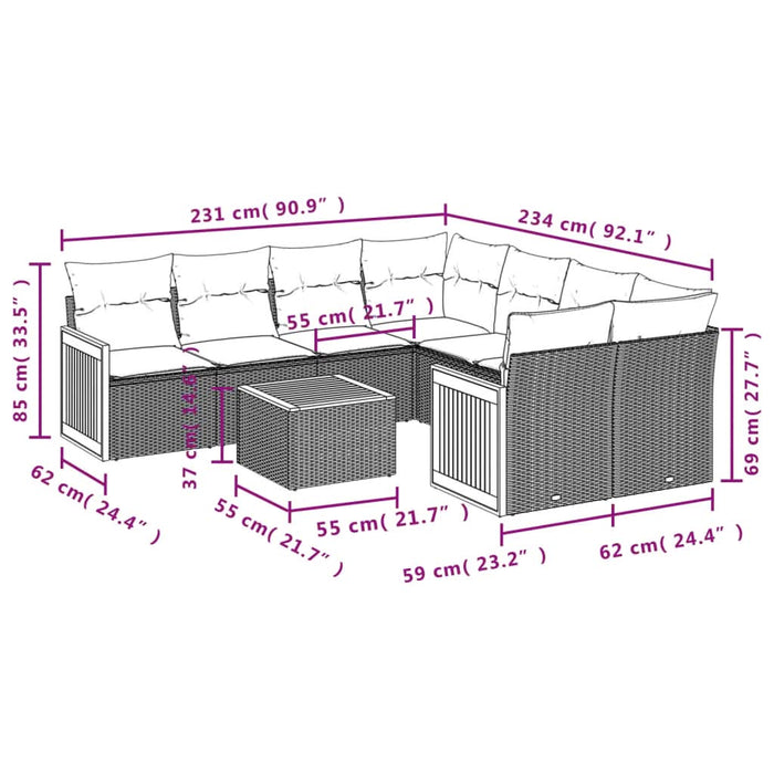 Set mobilier de grădină cu perne, 9 piese, negru, poliratan - WALTI WALTI