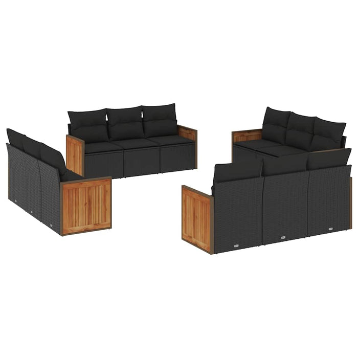 Set canapele de grădină, 12 piese, cu perne, negru, poliratan - WALTI WALTI