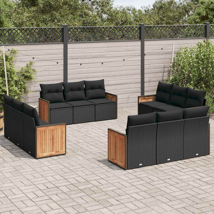 Set canapele de grădină, 12 piese, cu perne, negru, poliratan - WALTI WALTI
