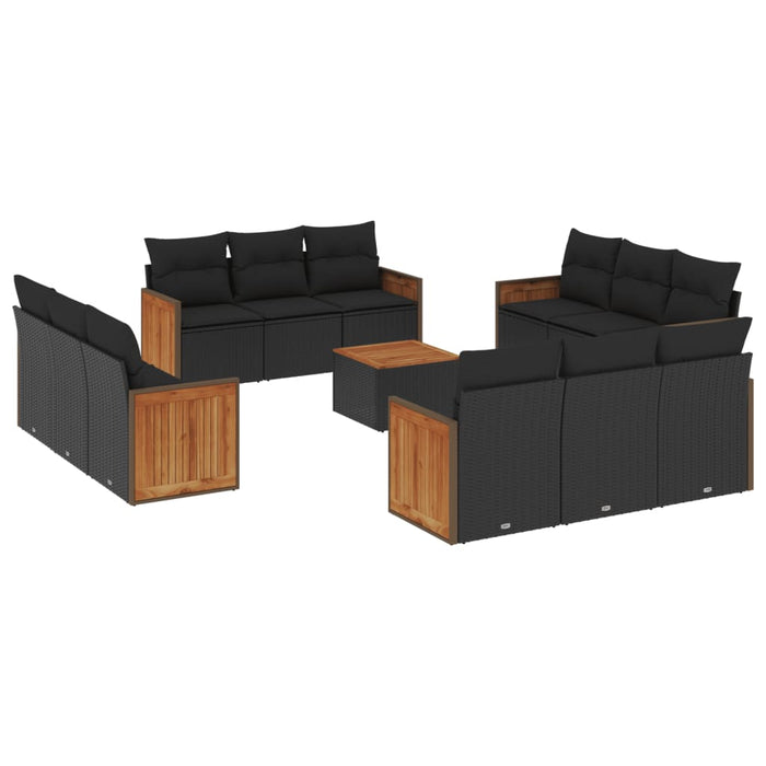 Set mobilier de grădină cu perne, 13 piese, negru, poliratan - WALTI WALTI