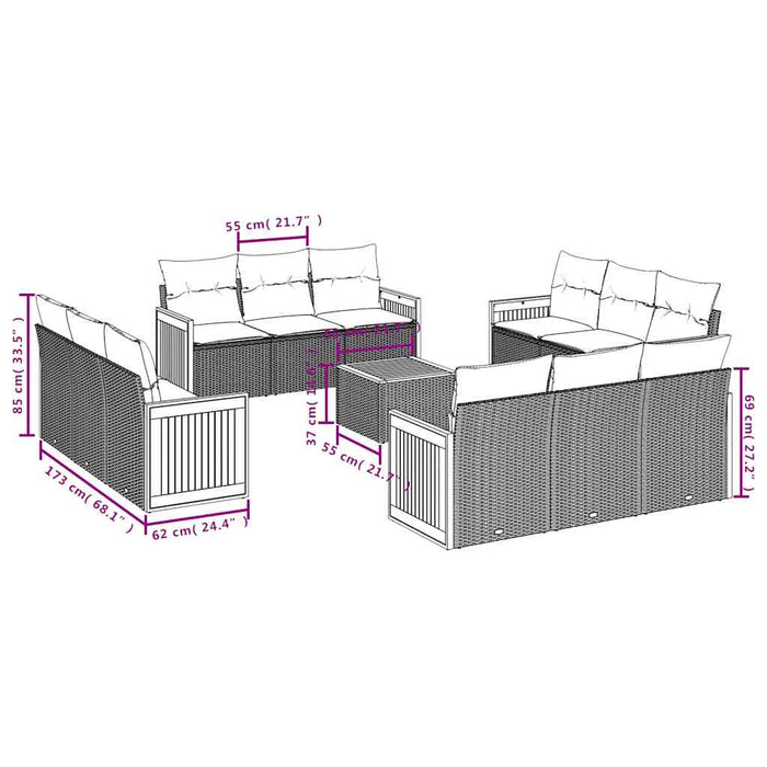 Set mobilier de grădină cu perne, 13 piese, negru, poliratan - WALTI WALTI
