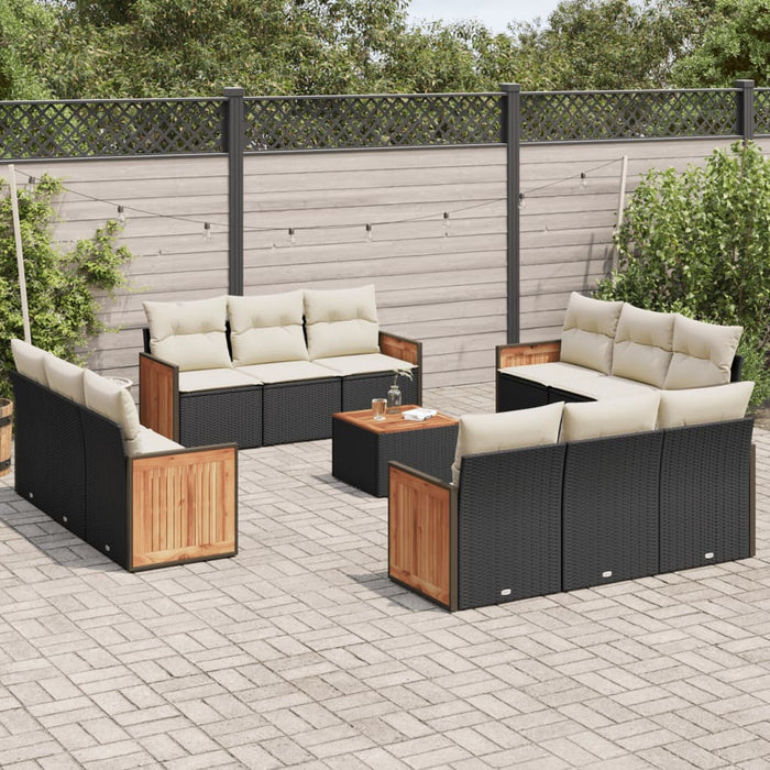 Set mobilier de grădină cu perne, 13 piese, negru, poliratan - WALTI WALTI