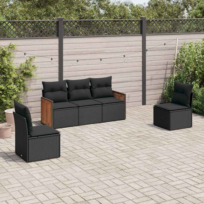 Set mobilier de grădină cu perne, 5 piese, negru, poliratan WALTI