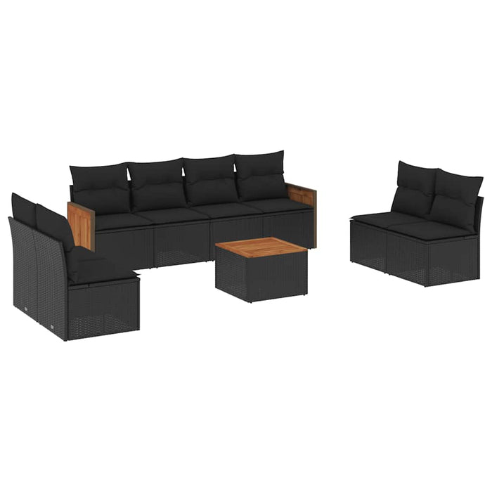 Set mobilier de grădină cu perne, 9 piese, negru, poliratan - WALTI WALTI