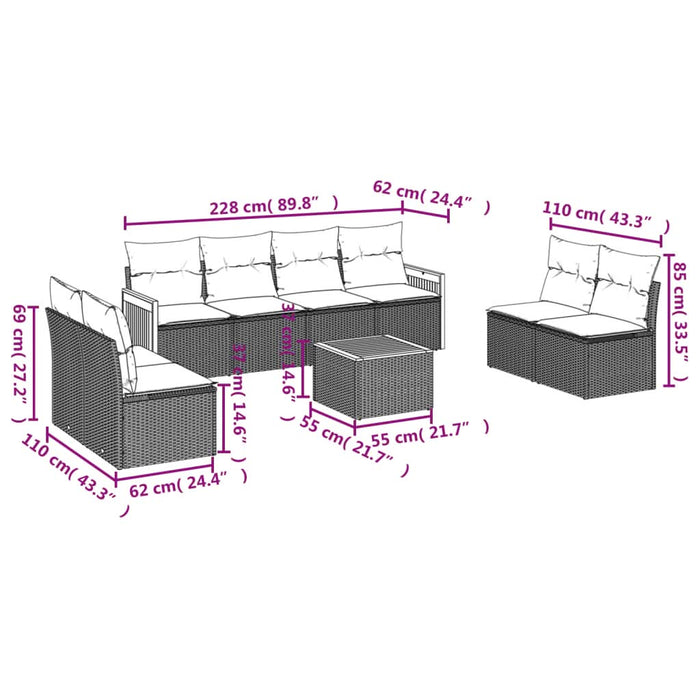 Set mobilier de grădină cu perne, 9 piese, negru, poliratan - WALTI WALTI