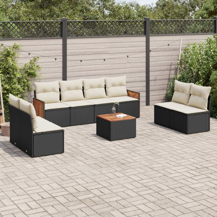 Set mobilier de grădină cu perne, 9 piese, negru, poliratan - WALTI WALTI