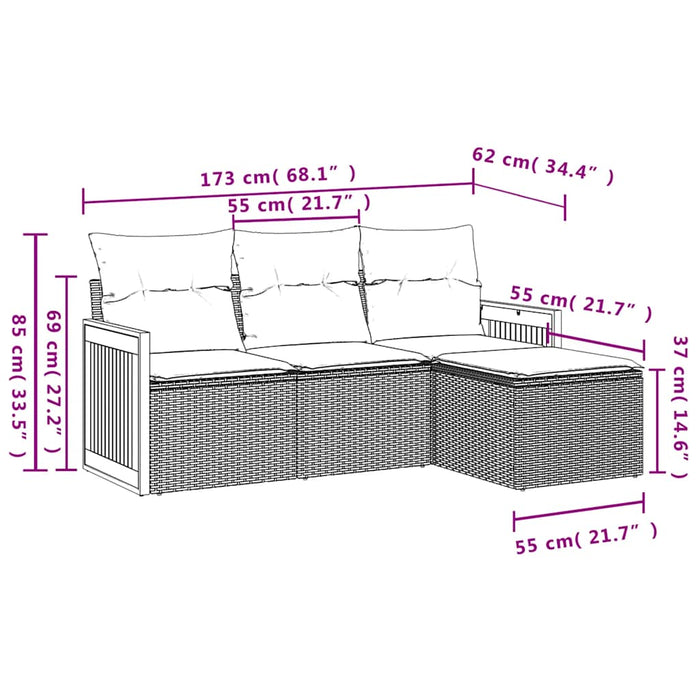 Set mobilier de grădină cu perne, 4 piese, negru, poliratan - WALTI WALTI