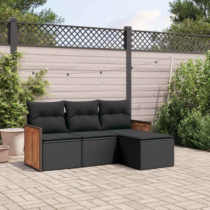 Set mobilier de grădină cu perne, 4 piese, negru, poliratan - WALTI WALTI