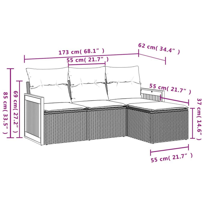 Set canapele de grădină, 4 piese, cu perne, bej, poliratan - WALTI WALTI
