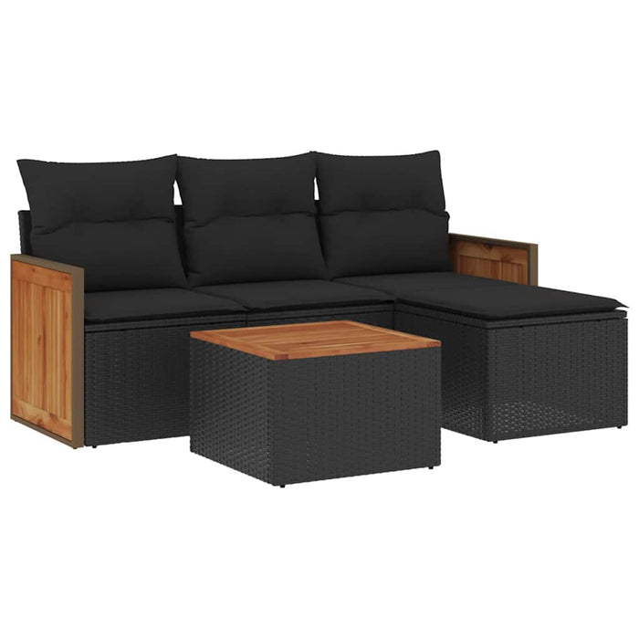 Set mobilier de grădină cu perne, 5 piese, negru, poliratan - WALTI WALTI