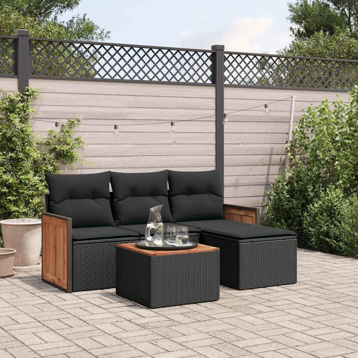 Set mobilier de grădină cu perne, 5 piese, negru, poliratan - WALTI WALTI