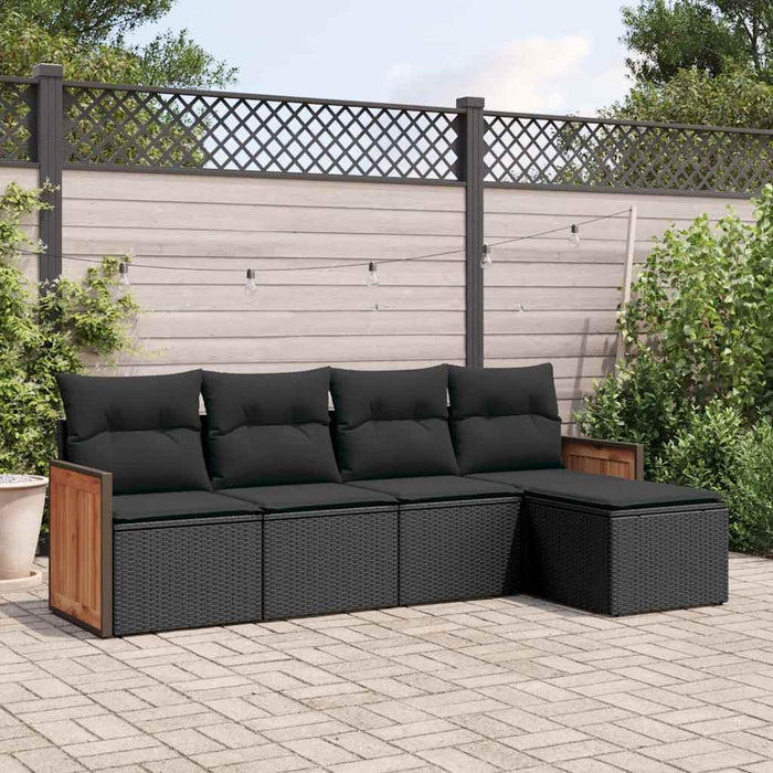 Set mobilier de grădină cu perne, 5 piese, negru, poliratan - WALTI WALTI