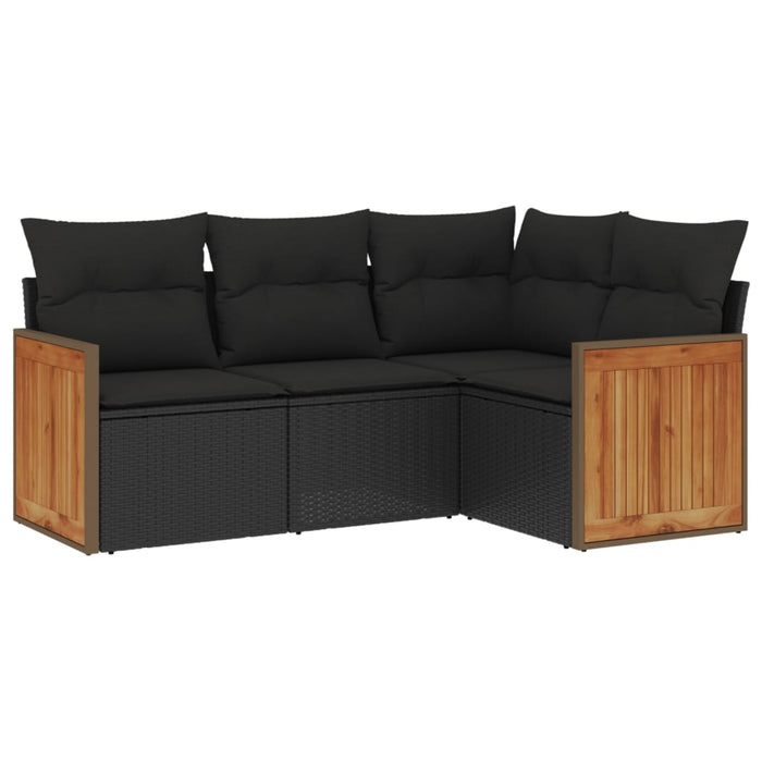 Set mobilier de grădină cu perne, 4 piese, negru, poliratan - WALTI WALTI