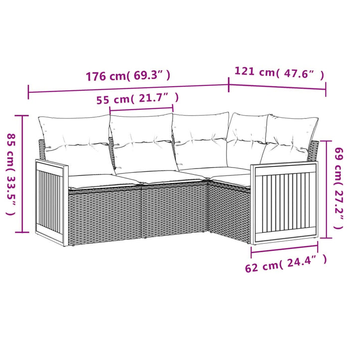 Set mobilier de grădină cu perne, 4 piese, negru, poliratan - WALTI WALTI