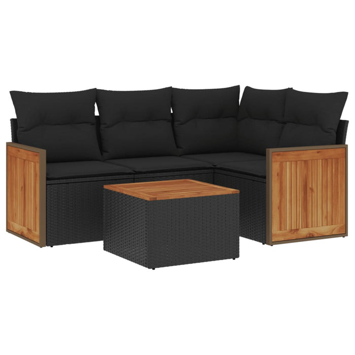 Set mobilier de grădină cu perne, 5 piese, negru, poliratan WALTI
