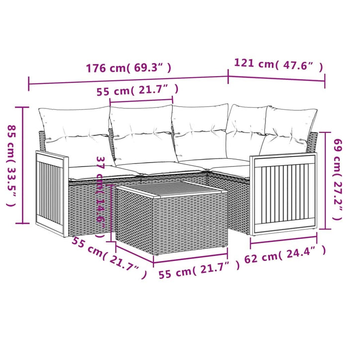 Set mobilier de grădină cu perne, 5 piese, negru, poliratan - WALTI WALTI