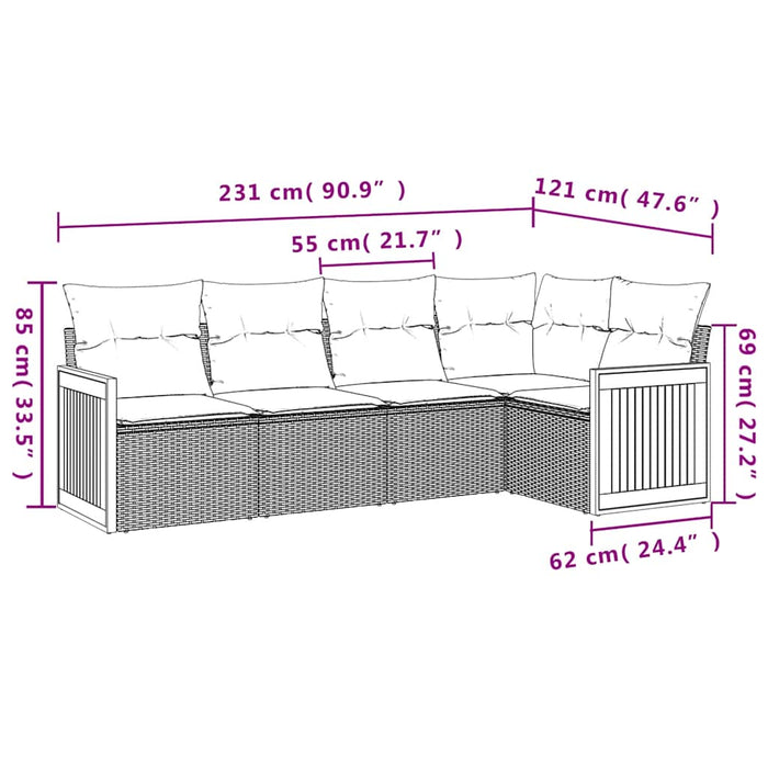 Set mobilier de grădină cu perne, 5 piese, negru, poliratan WALTI