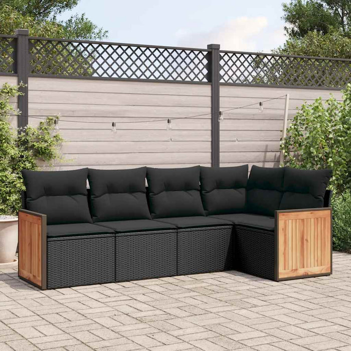 Set mobilier de grădină cu perne, 5 piese, negru, poliratan WALTI