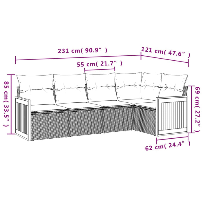 Set mobilier de grădină cu perne, 5 piese, negru, poliratan WALTI
